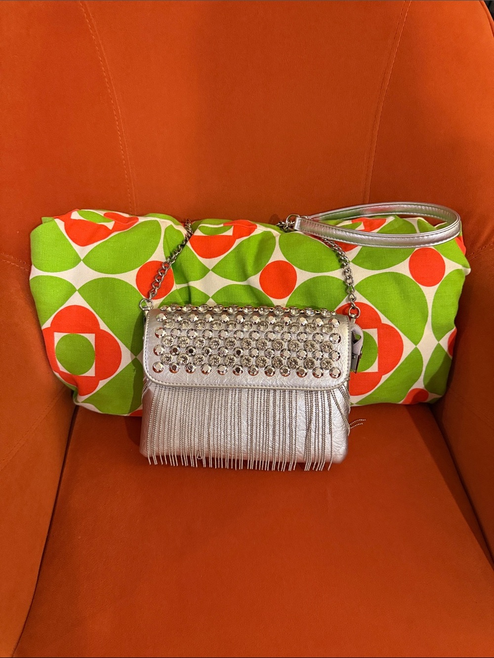 Silver Fringe Studded Crossbody Bag - Women